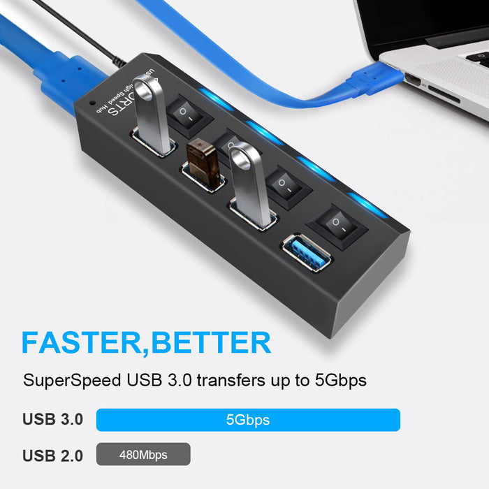 USB 3.0 Hub USB Hub 3.0 Multi USB Splitter 3 Hab Use Power Adapter 4/7 Port Multiple Expander 2.0 USB3 Hub with Switch for PC